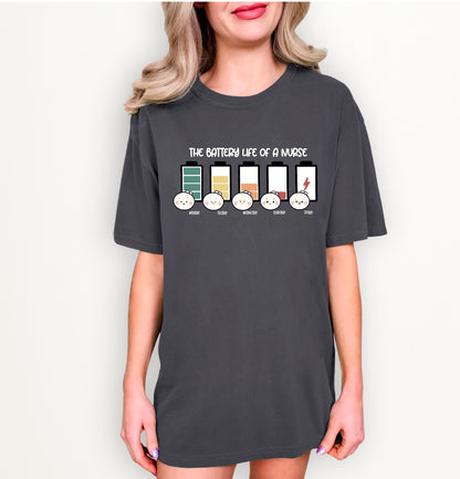 The Battery Life of a Nurse - Cute, Funny Doodle Nurse Shirt - Crew Neck Short Sleeve Shirt