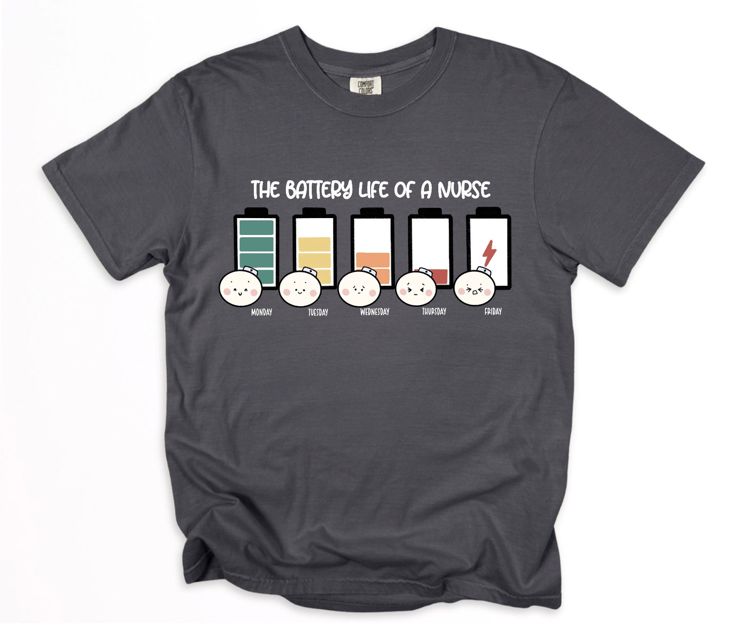 The Battery Life of a Nurse - Cute, Funny Doodle Nurse Shirt - Crew Neck Short Sleeve Shirt