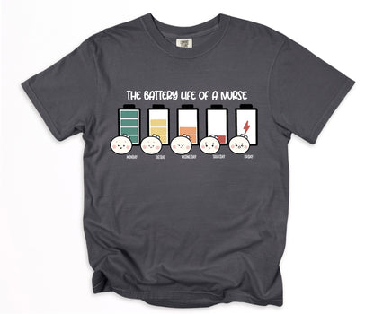 The Battery Life of a Nurse - Cute, Funny Doodle Nurse Shirt - Crew Neck Short Sleeve Shirt