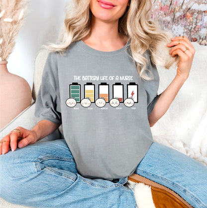 The Battery Life of a Nurse - Cute, Funny Doodle Nurse Shirt - Crew Neck Short Sleeve Shirt