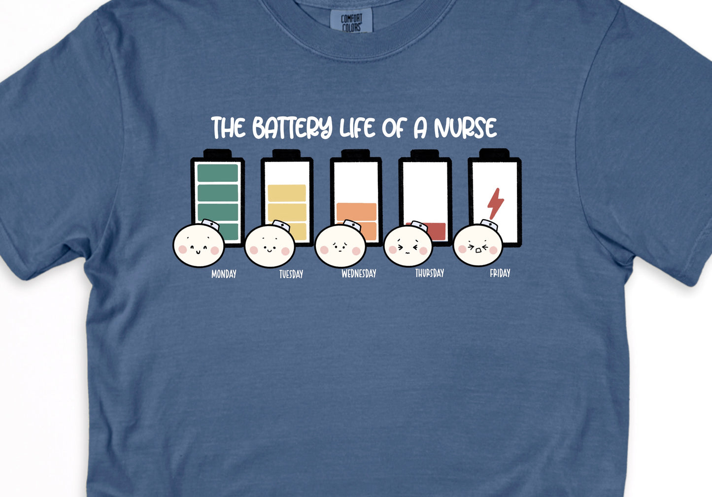 The Battery Life of a Nurse - Cute, Funny Doodle Nurse Shirt - Crew Neck Short Sleeve Shirt