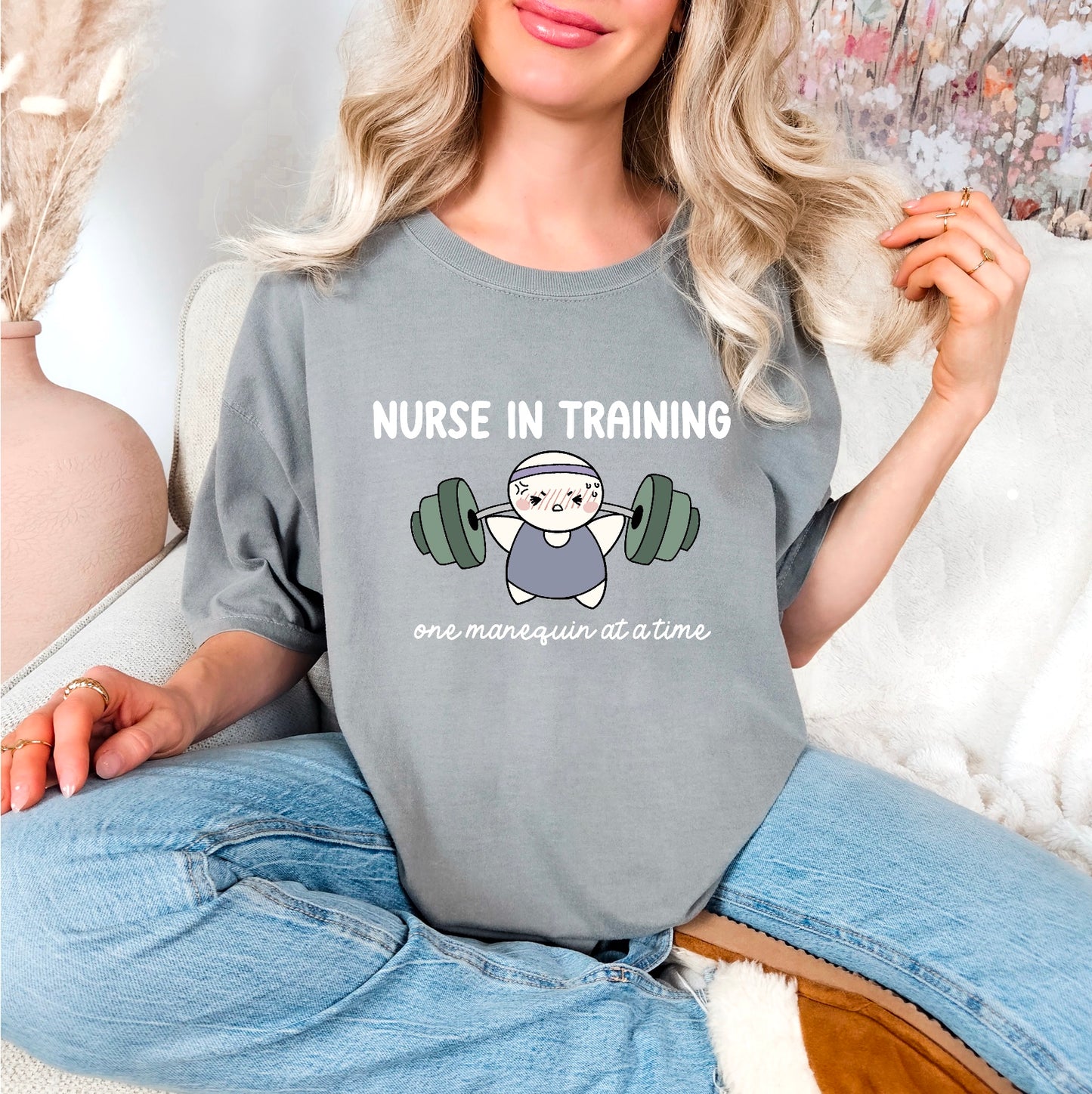 Nurse in Training - Cute, Funny Nursing Student Doodle Shirt - Crew Neck Short Sleeve Shirt