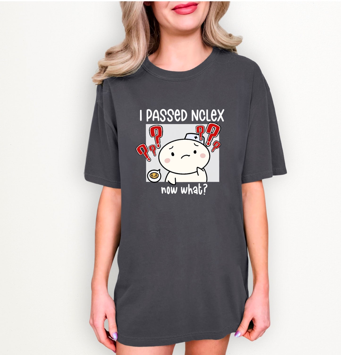 I Passed NCLEX, Now What? - Cute, Funny Nursing Student Doodle Shirt - Crew Neck Short Sleeve Shirt