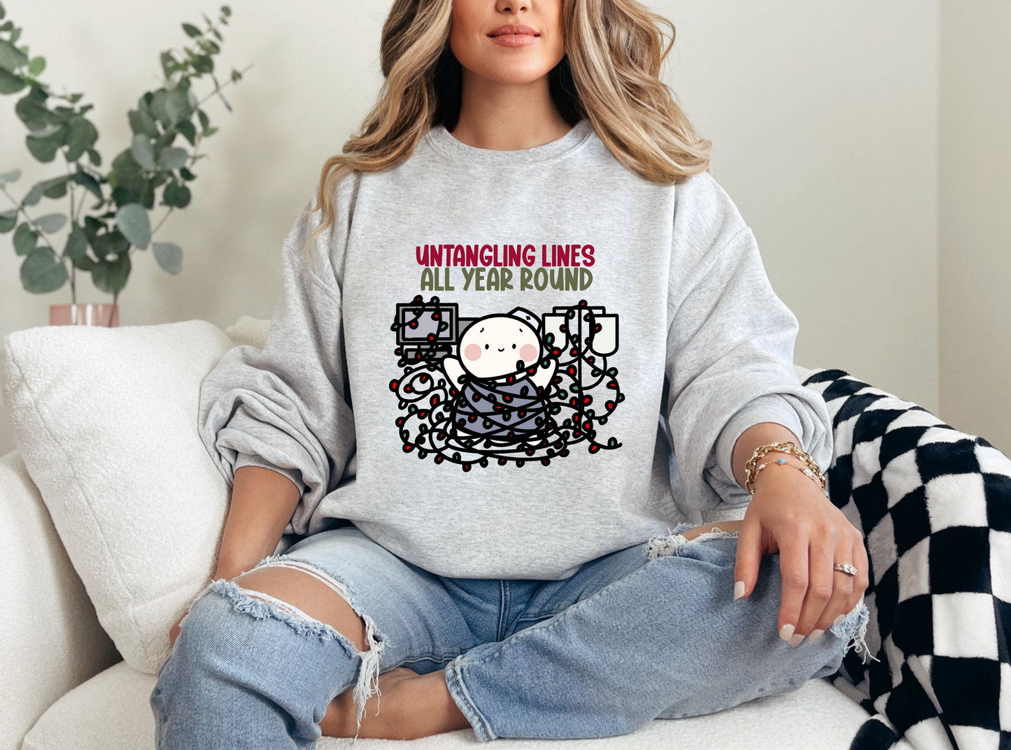 Untangling Lines All Year Long Nurse Crew Neck Sweatshirt