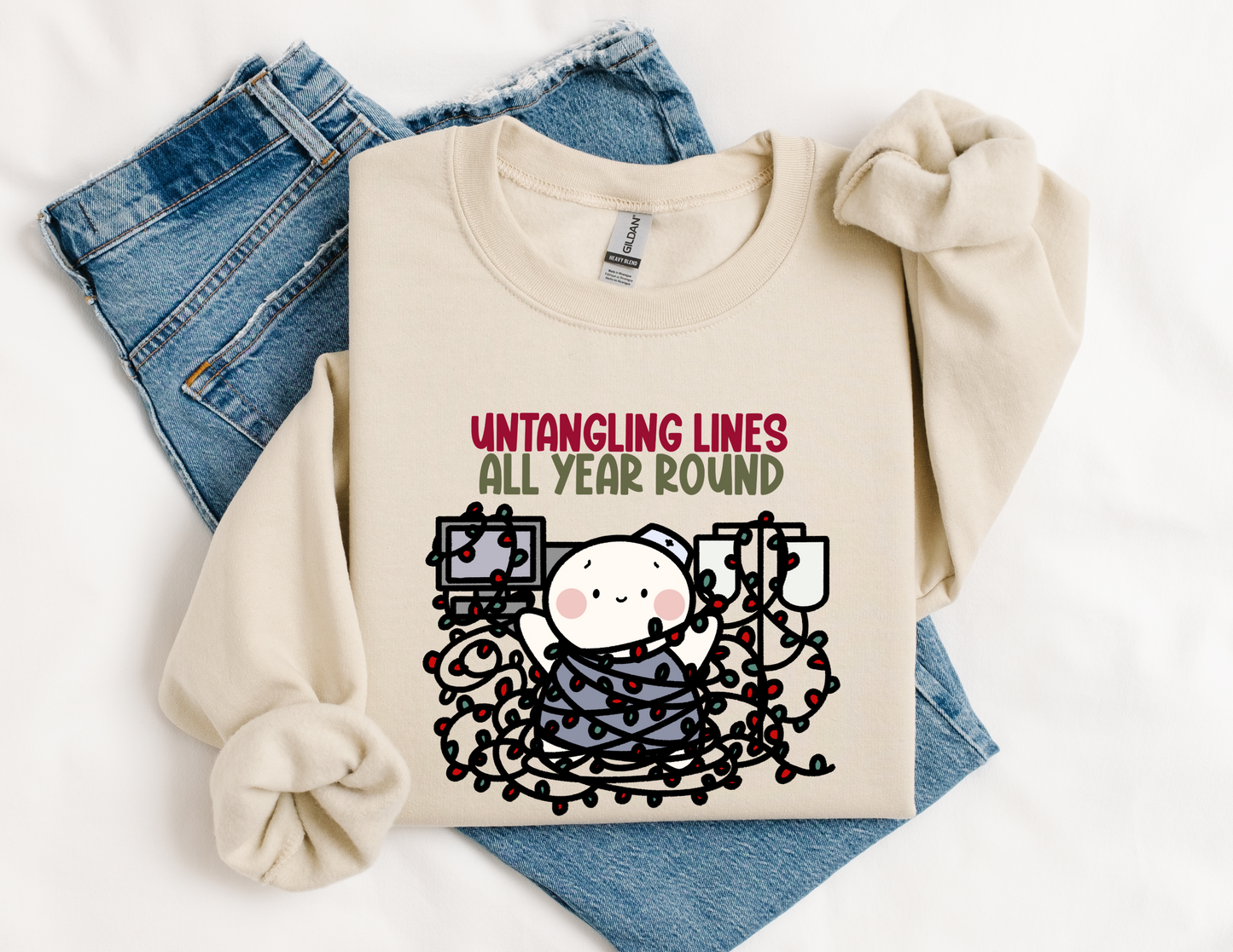 Untangling Lines All Year Long Nurse Crew Neck Sweatshirt